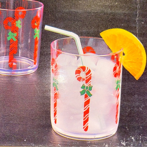 Vintage Acrylic Candy Cane Rocks Glasses Set of 4 Retro Holiday Drinkware 14oz - Picture 5 of 14